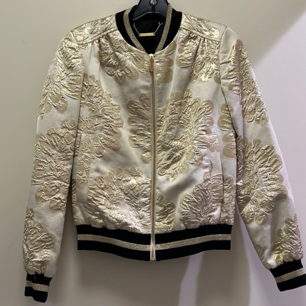 UNIQUE Gold Metallic Trina Turk Bomber Jacket Small